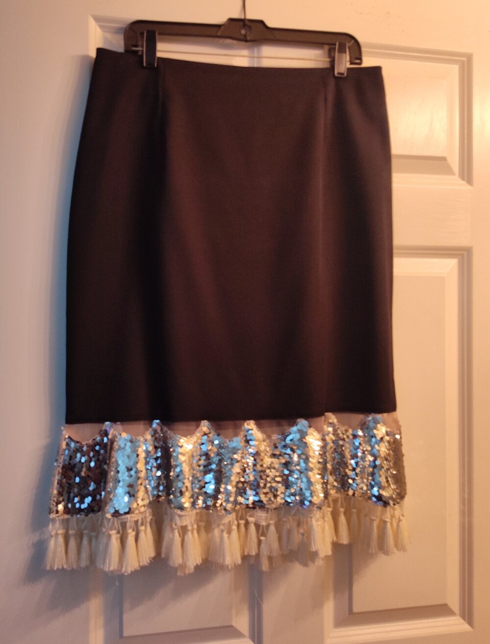 Black Skirt with Sequin & Tassel Hem